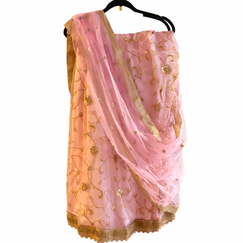 Pink and Gold Embroidered Lehenga